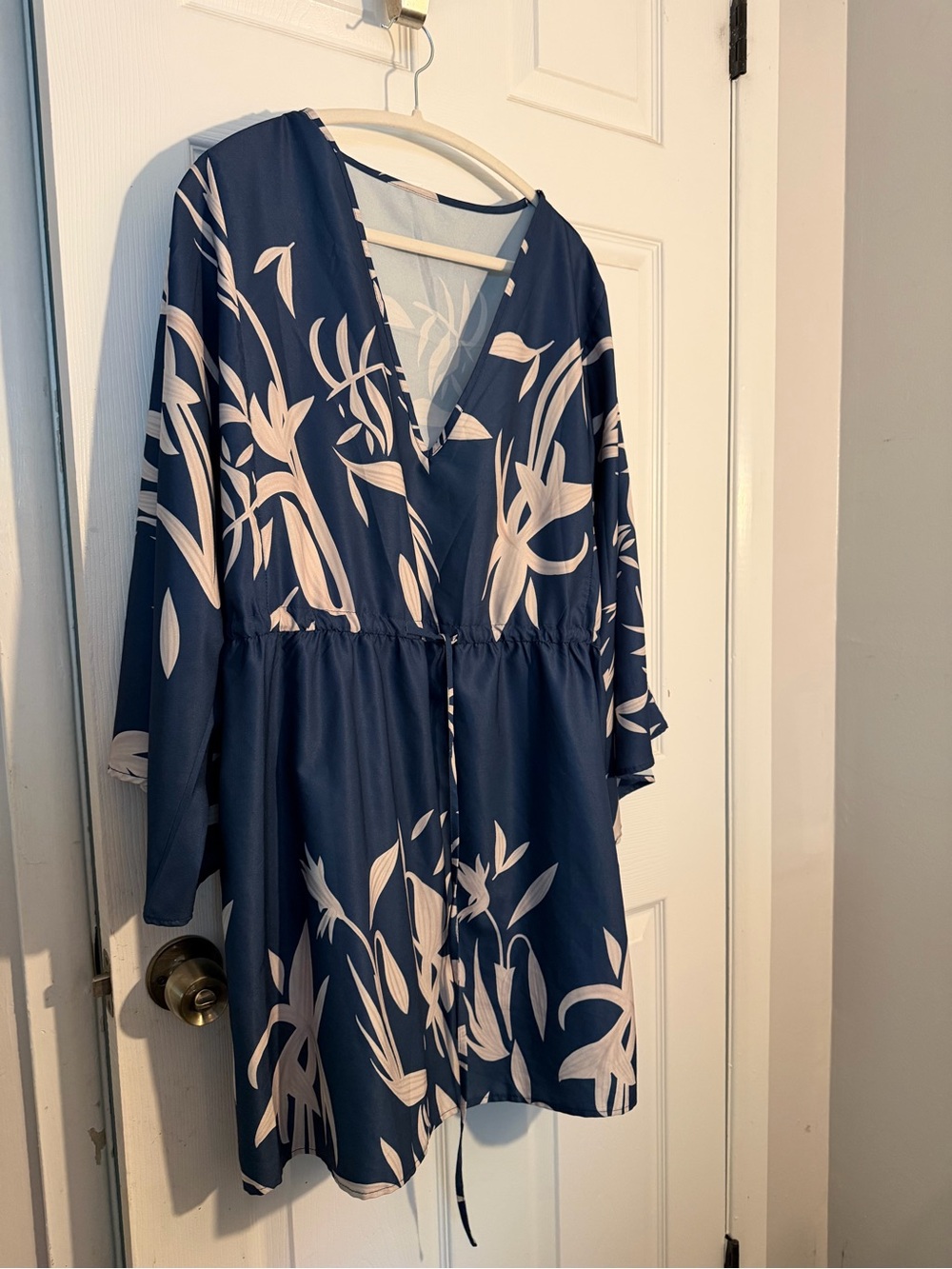 SHEIN Navy Blue Midi Dress with Cream Floral Print